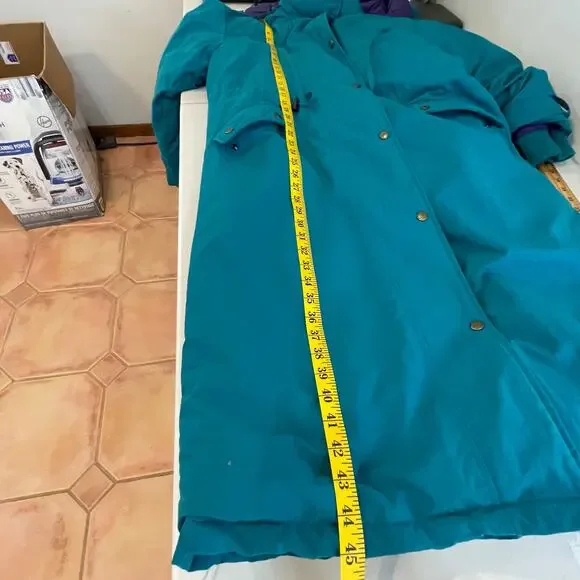 L.L.Bean Green Long Down Zip Up Jacket Coat Removeable Hoodie Vintage Women's XL - Picture 15 of 16